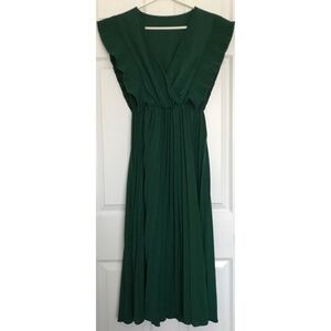 SHEIN Pleated Ruffle V Neck Maxi Dress M Royal Green Sleeveless